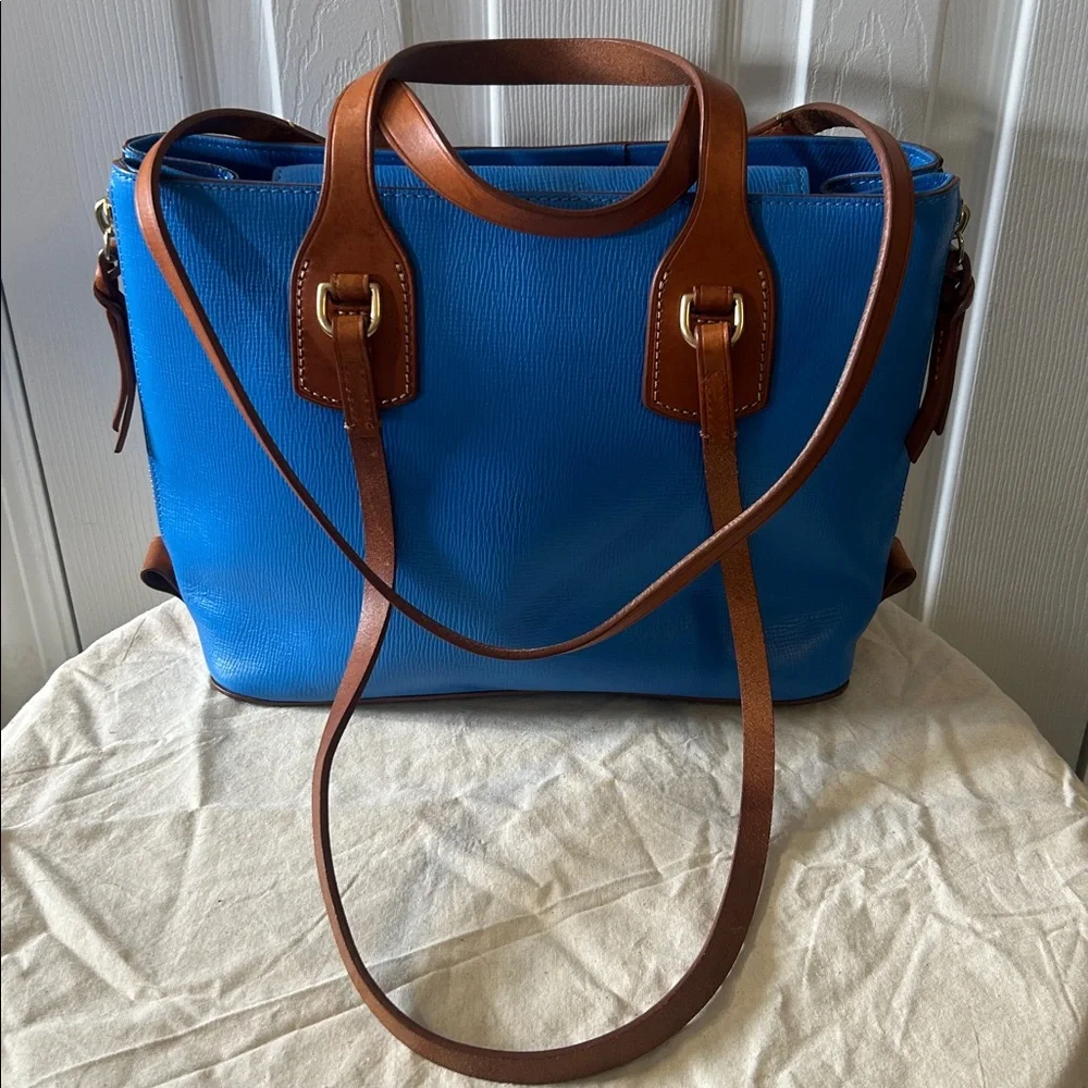Dooney & Bourke Bright Blue Leather Shoulder Bag/ Tote with Tassel - Picture 3 of 6